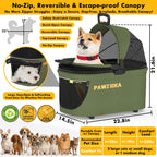 PAWZIDEA Pet Stroller 4 in 1, Foldable Cat Stroller with Detachable Carrier for Small Medium Dogs & Cats, Escape-Proof No-Zip Canopy, Lightweight Portable Travel Crate & Car Seat Combo, Storage Basket