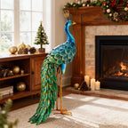 chisheen Outdoor Solar Peacock Decor Garden Statue Metal Yard Art Sculpture