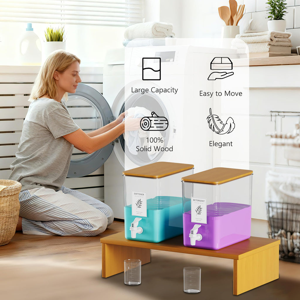 RoleDes Laundry Detergent Dispenser Set, Liquid Laundry Soap Dispensers for Detergent and Fabric Softener, 2 x 101 oz Refillable Containers with Stand for Laundry Room Organization