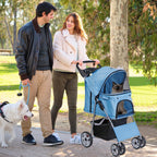ZENY Foldable Pet Stroller, Cat/Dog Stroller with 4 Wheel, Pet Travel Carrier Strolling Cart with Storage Basket, Cup Holder (Blue)