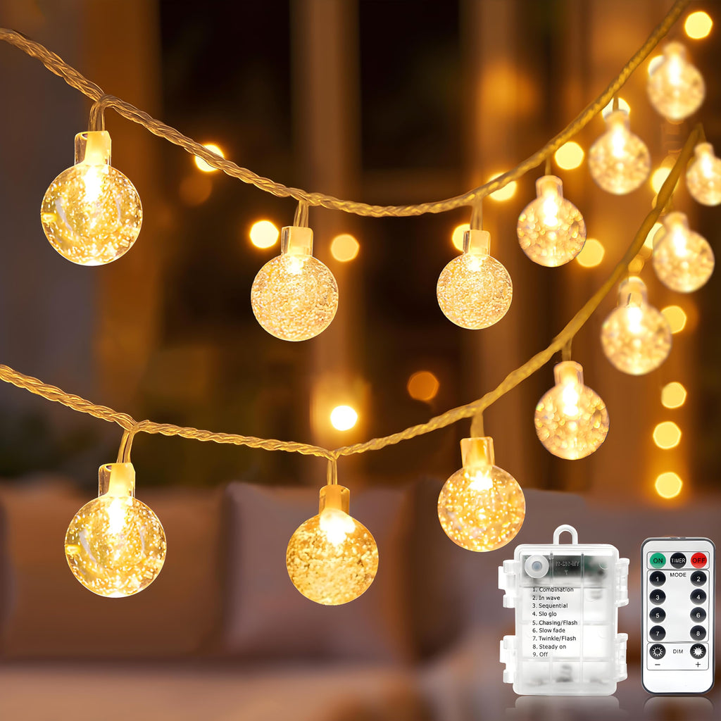 Metaku Globe String Lights Battery Operated Fairy Light 26ft 60LED & Remote
