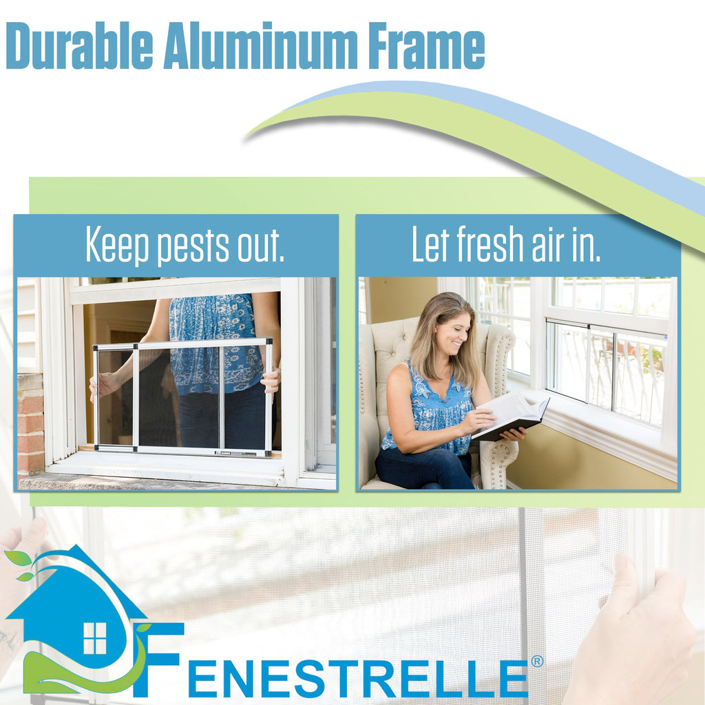 Fenestrelle Expandable Window Screen – 15″ H × 21″–40″ W Horizontal, 2‑Way Adjustable Window Screen with Flame Resistant Fiberglass Mesh, Pack of 2