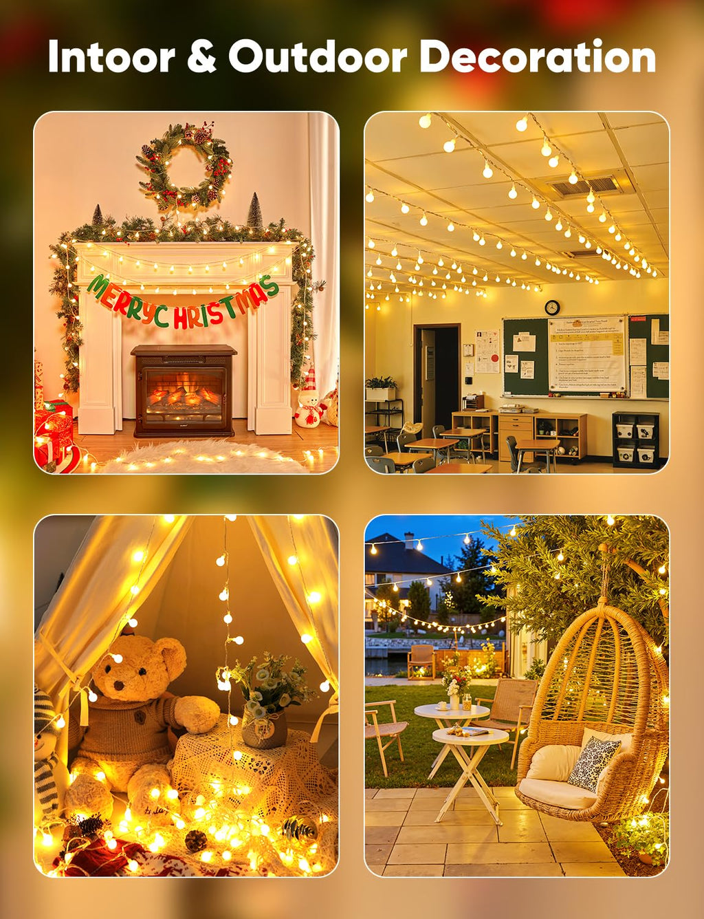 Minetom Globe String Lights, 66 Feet 200 Led Fairy Lights Plug in