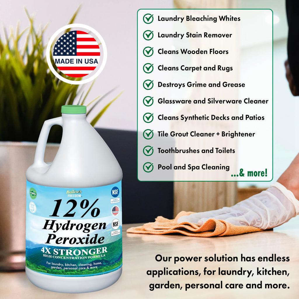 Nature's Freedom 12% Hydrogen Peroxide, Food Grade H2O2 and Purified Water Only, 8 Gallons