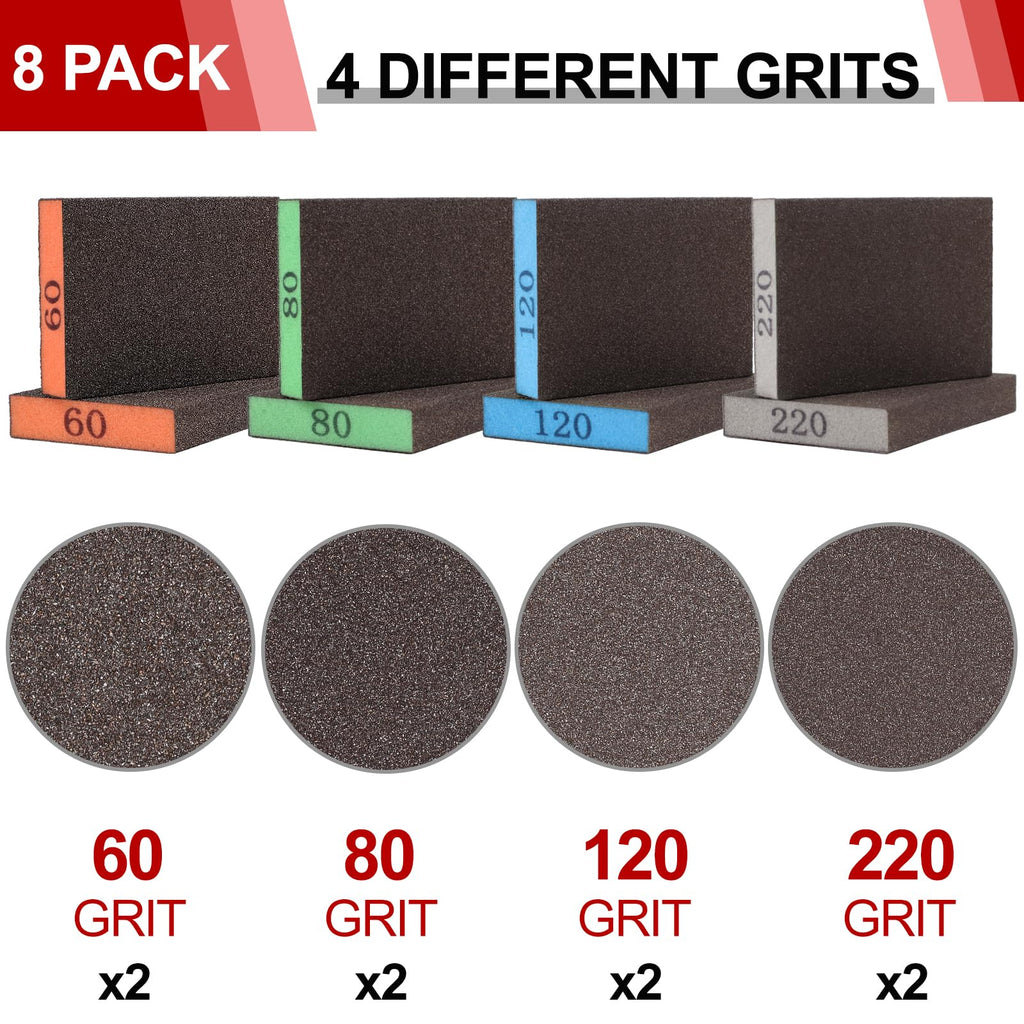 YNZDRWA 8 Pack Sanding Sponge, 60/80/120/220 Grit Sanding Blocks Assortment