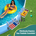 【2026 Upgrade】2-Pack Poolside Storage Basket with Cup Holder, Above Ground Pool Accessories, 3-in-1 Swimming Pool Hanging Storage Baskets to Organize Cups & Towels, Fits 3 Inch or Less Top Rail(Grey)