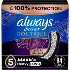 Always Discreet Boutique Adult Incontinence & Postpartum Pads For Women, Size 5, Heavy Long Abondant longues, 28 Count x 3 Packs (84 Count total) (Packaging May Vary)