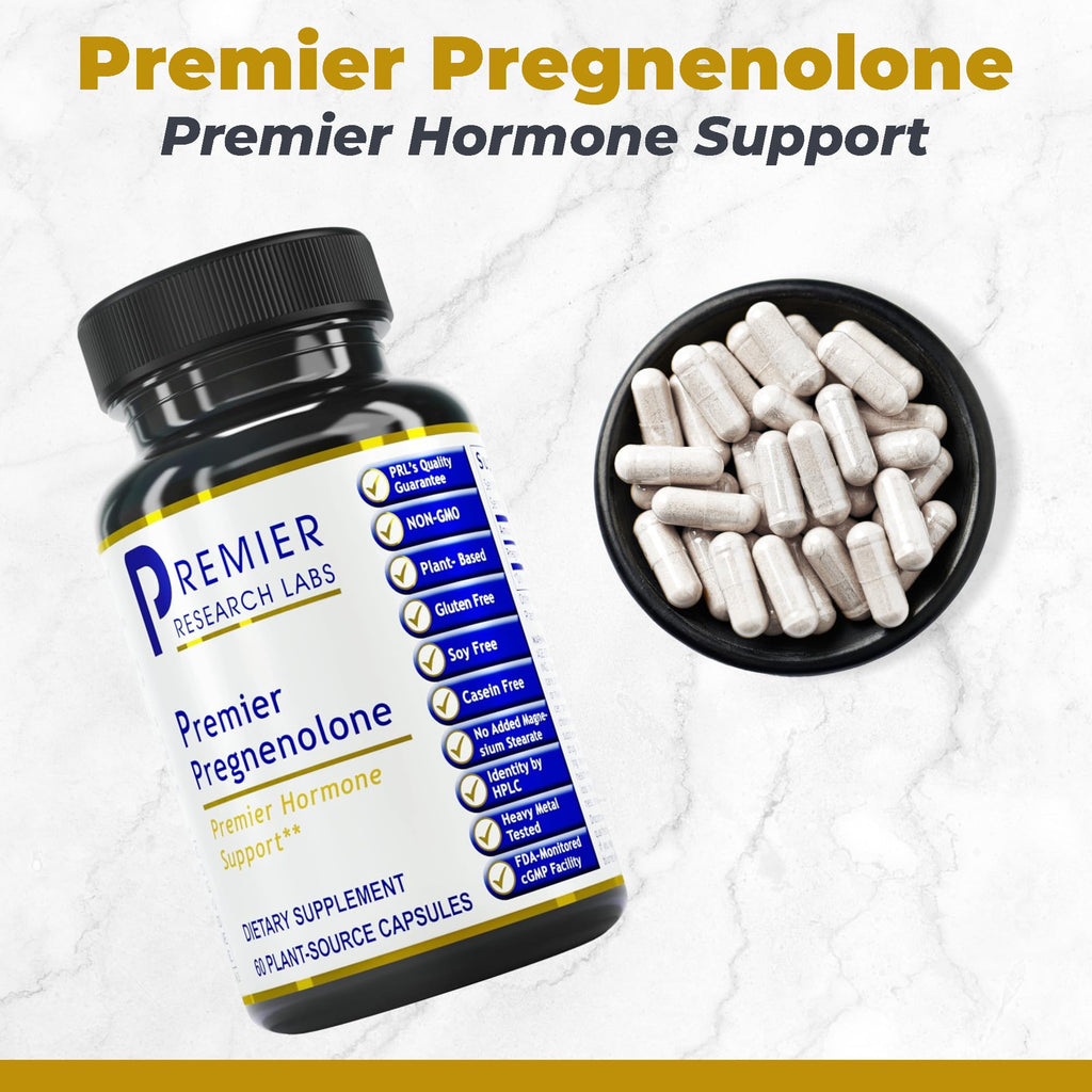 Premier Research Labs Premier Pregnenolone - 100mg Pregnenolone for Hormone Support, Precursor to Progesterone, Testosterone, Estrogen, Pregnenolone Supplement for Women & Men - 60 Vegetarian Capsules