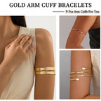 17KM 9PCS Gold Arm Cuff Bracelets for Women, Boho Statement Gold Upper Arm Bangle Band Armlet, Open Adjustable Cuff Bracelet set Stackable Jewelry