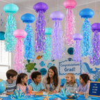 ADLKGG 6-Pack Jellyfish Paper Lanterns, Blue Purple Pink Under The Sea Party Decorations, Mermaid Birthday Decorations, Ocean Themed Baby Shower, 10" Jellyfish Lamp for Classroom Decor Pool Party