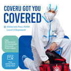 Medtecs Hazmat Suits - 6 Sizes Options (1 PC) - with Sealed Tape - Fabric Passed AAMI Level 4 Disposable Coverall PPE Suit for Biohazard Chemical Protection - Full Body Protective with Hood | L