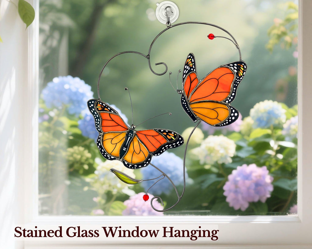 Iricrist Monarch Butterfly Gifts for Grandma & Mom, Butterflies Suncatcher Stained Glass Window Hanging, Real Handmade Sun Catcher Indoor Window, Decorations in Garden Decor, Ornament for Mother