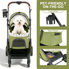 AOPEC Pet Stroller for Small Dogs & Cats – Easy One-Hand Fold, Supports Up to 35 lbs – Green