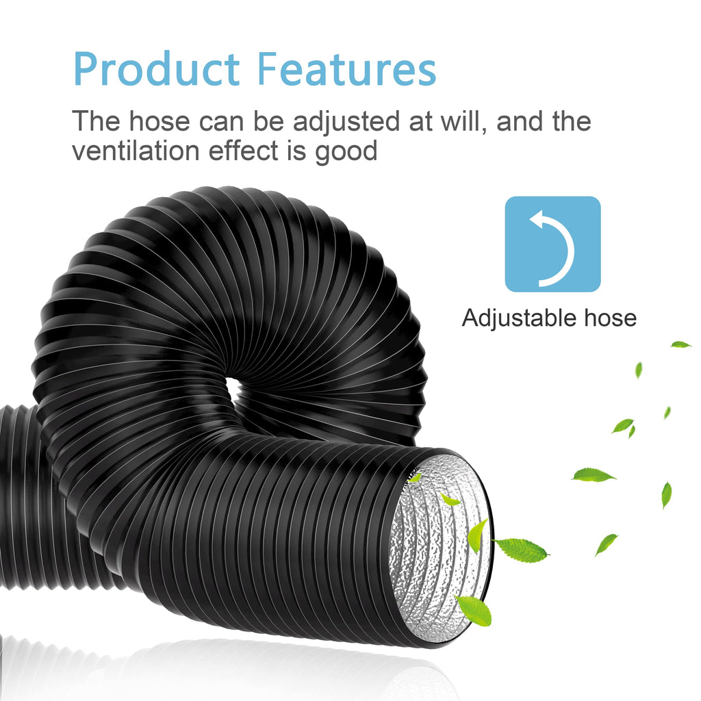 Hon&Guan 5 Inch Air Duct - 16 FT Long,Fits Compatible 5-Inch Vent Openings Only, Black Vent Hose with 2 Clamps for Ventilation Systems