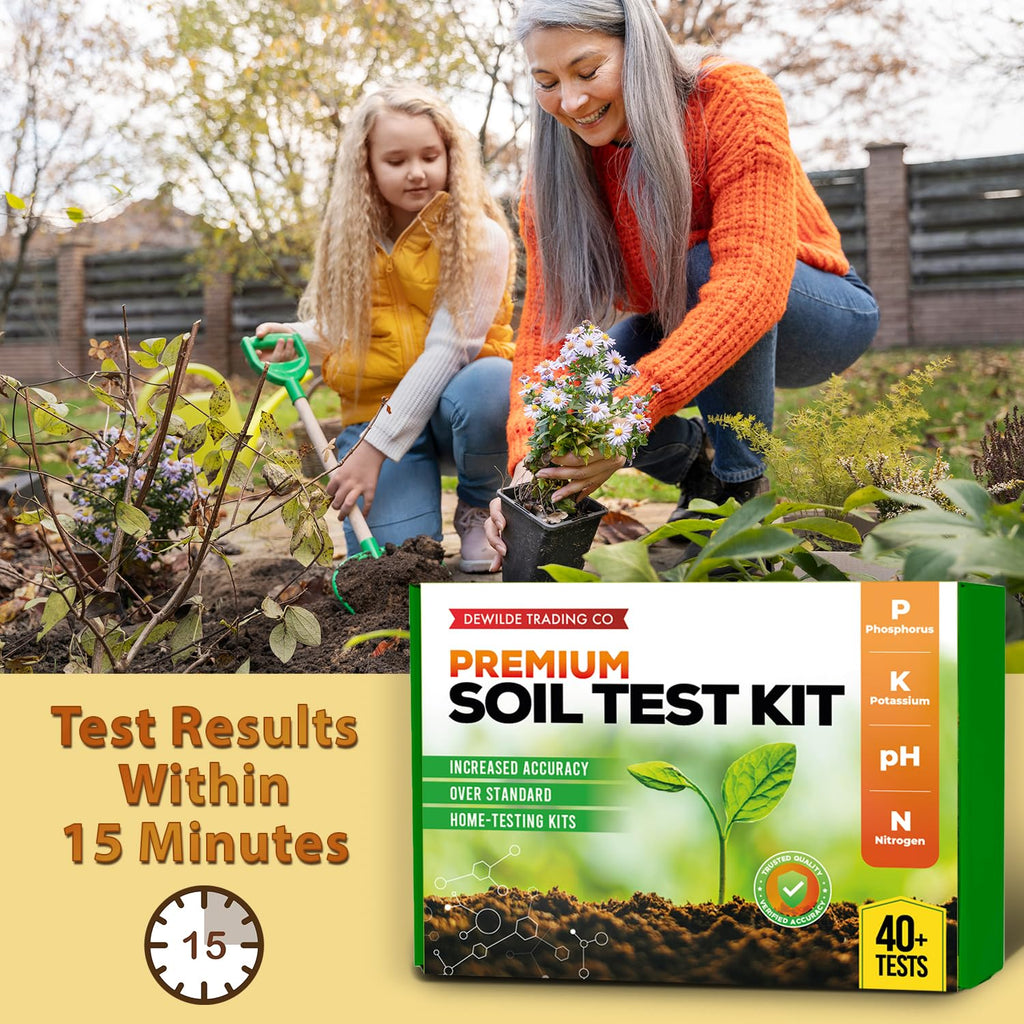 Premium Soil Test Kit: 40 Complete Tests for Lawns, Gardens, and Vegetables. Tests for Ammonia Nitrogen, pH, Phosphorus, and Potassium.