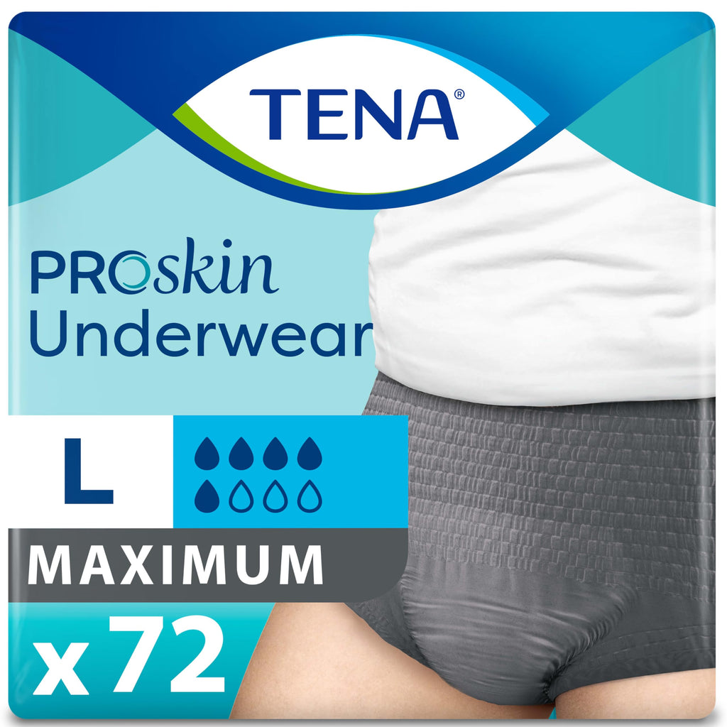 Tena ProSkin Large Gray Adult Male Moderate Absorbency Protective Disposable Underwear, 72 Count