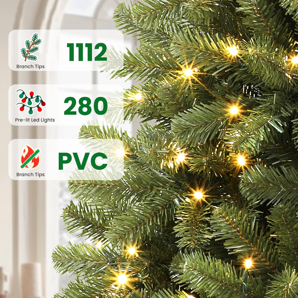 7FT Artificial Prelit Classic Christmas Tree with Remote Control,Timer
