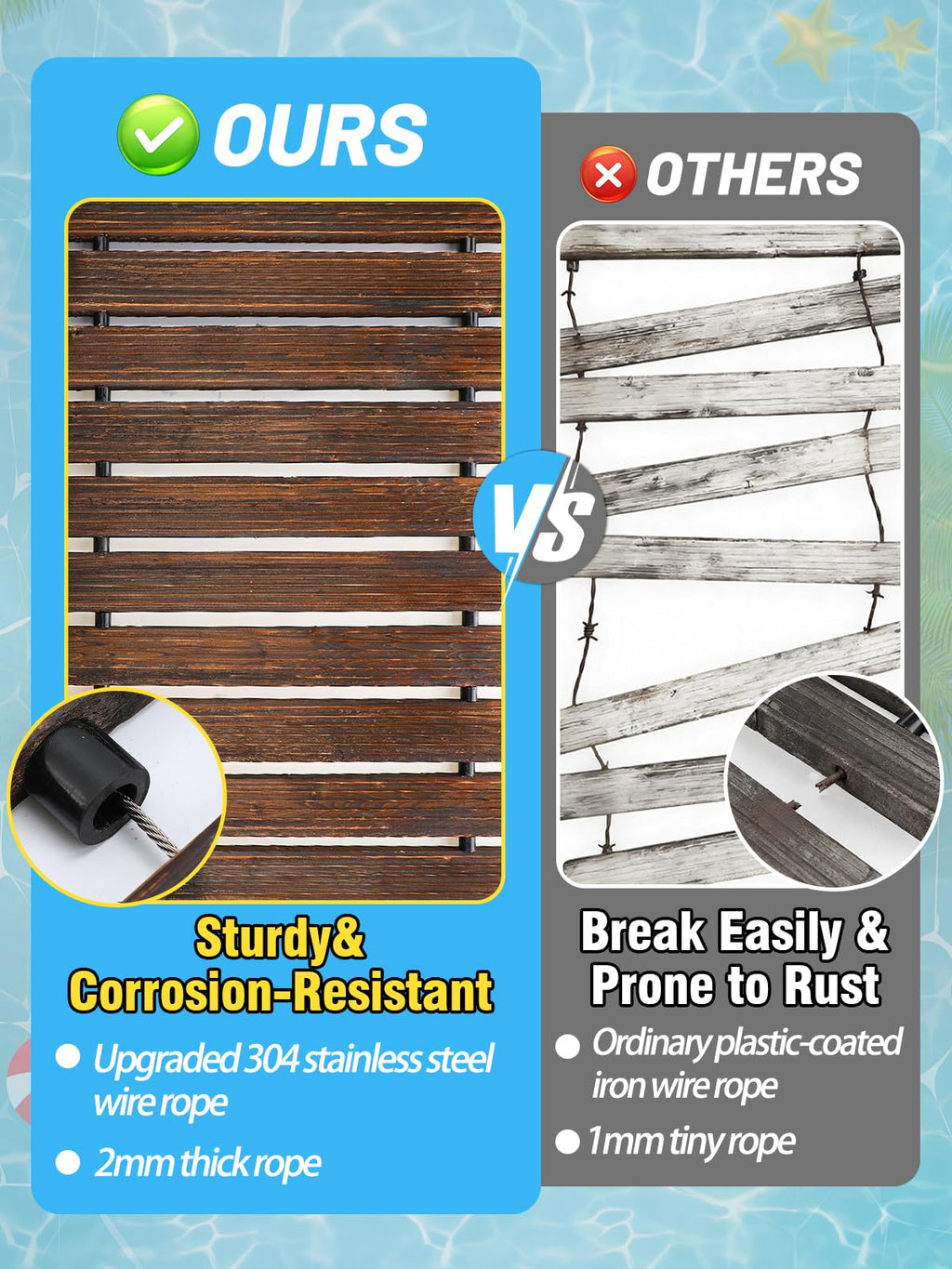 MEWTOGO 10ft Anti-Slip Wooden Pool Walkway for Above Ground Pools – Weather-Resistant Carbonized Wood Roll-Up Pathway, Helps Keep Dirt & Mud Out, Boardwalk for Pool Ladder Area (Brown)