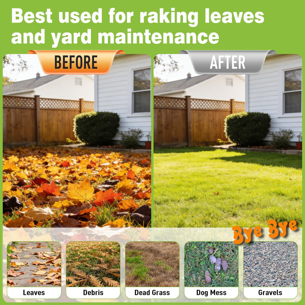 Altdorff Garden Leaf rake, 6FT Rake for Lawns Lightweight 22 Metal Tines 16.3 inch Wide, Adjustable Steel Handle, Rakes for Leaves, Gathering Shrub, Grass, Weeds, Debris,Yard