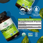 ORGANIC INDIA Moringa Capsules Organic - Moringa Supplement - Green Superfood, Pure Supergreen, Vegan Greens, Nature's Multivitamin, Vegan, Gluten-Free - 180 Capsules