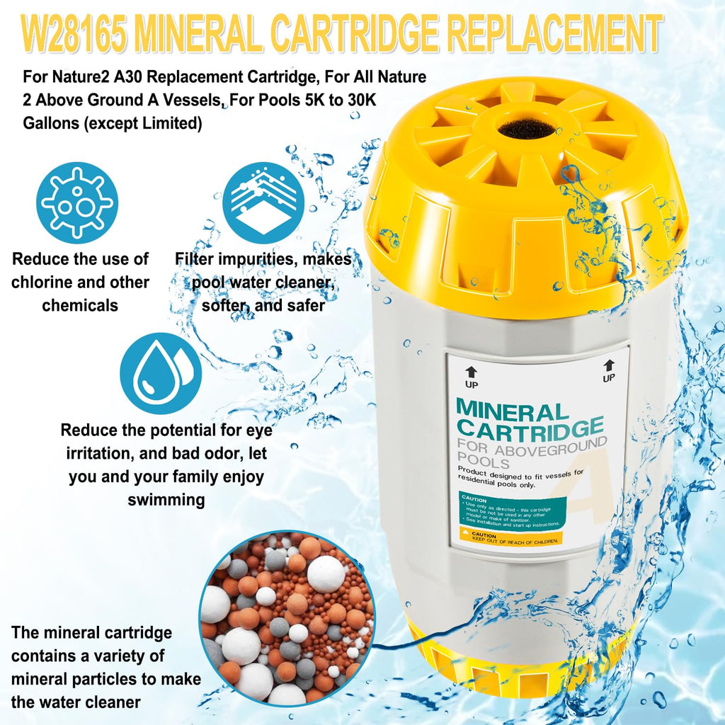 W28165 Mineral Cartridge Replacement Part Fit for Zodiac Nature2 A30 Cartridge, for Zodiac Nature 2 Above Ground A Vessels, for Pools Up to 30K Gallons (Except Limited), 2 Holes of Buttom