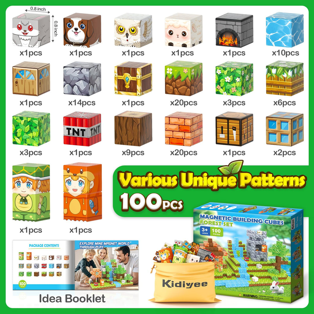 100PCS Magnetic Blocks - Build Mine Magnet World Forest Set, STEM Building Toys for Kids Ages 4-8, Classroom Must Haves Construction Toys, Sensory Toddler Toys Gift for 3+ Year Old Boys & Girls