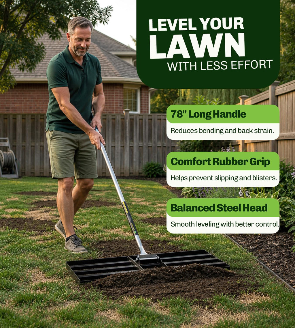 Gardease Lawn Leveling Rake, 30" x 10", Heavy Duty Steel Lawn Leveler