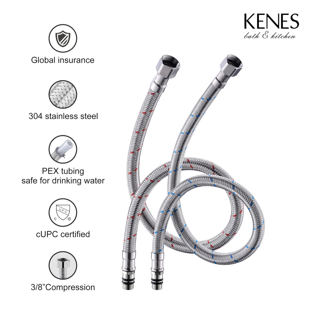 KENES Chrome Bathroom Faucet Single Handle Bathroom Sink Faucet Lavatory Vanity Faucet with Pop Up Drain & Water Supply Lines LJ-9031-5