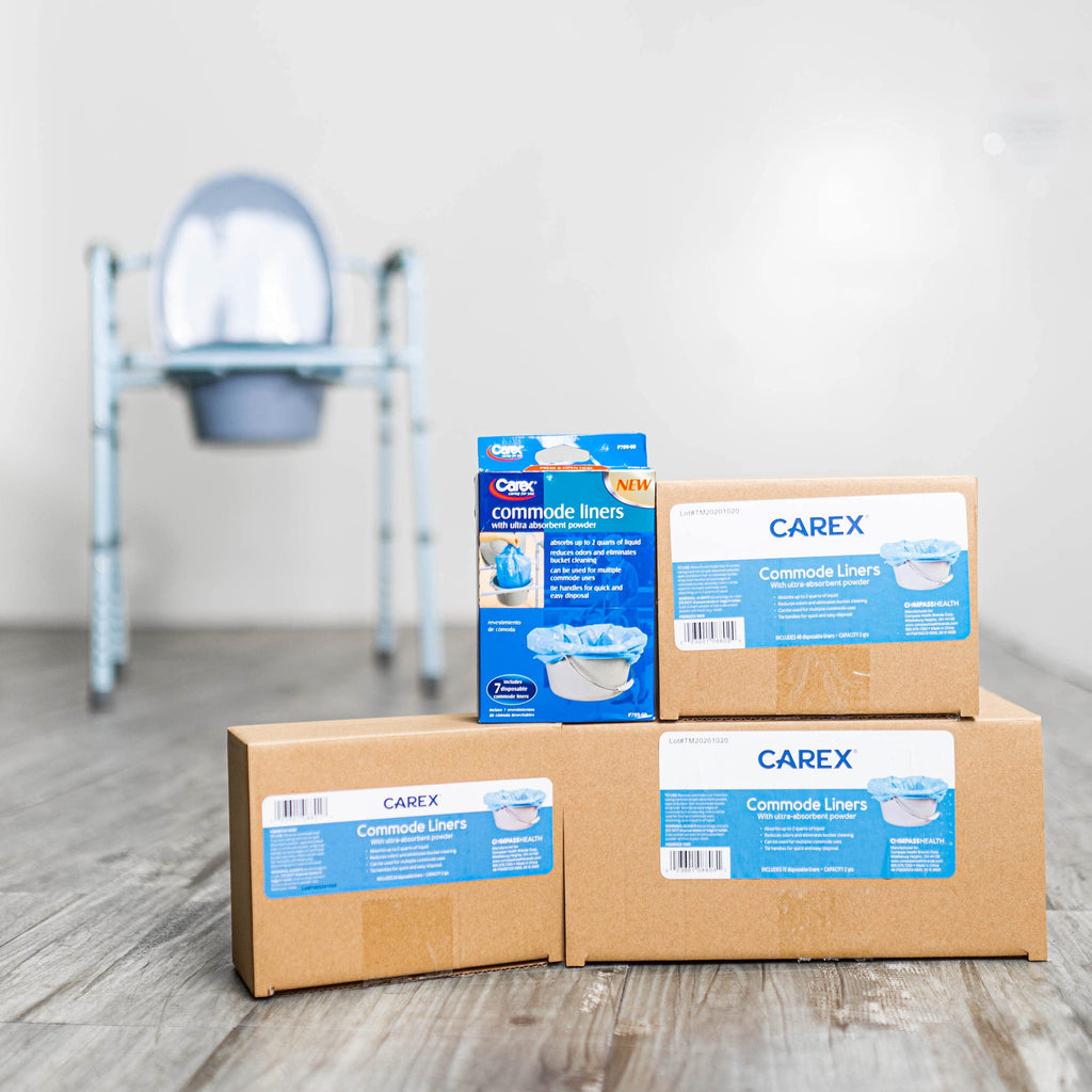Carex Commode Liners, 42 Liners - Fits Most Commodes, With Absorbent Powder, Holds 2 Quarts Liquid, Disposable and Hygienic, 7 Toilet Liners/box, Pack of 6