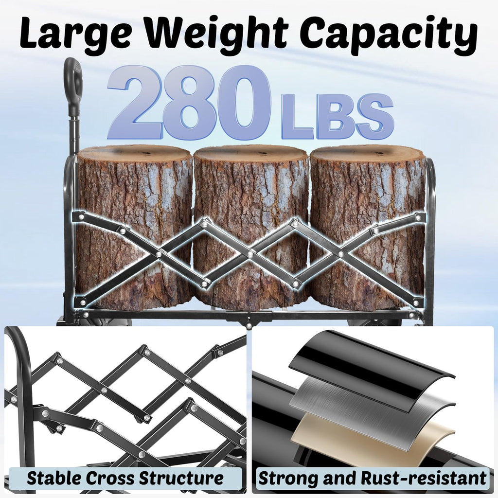 Wagons Carts Foldable, 280 Lbs with Adjustable Handle, Black Lightweight Portable, Collapsible Wagon for Beach Trip, Camping, Shopping, Sports, Travel, Picnic and Grocery (Dark Black)