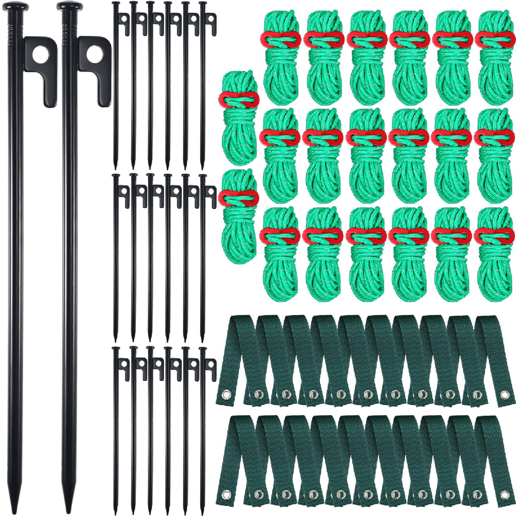 Suzile 60 Pcs Tree Stake Kit, Heavy Duty Tree Staking and Supports for Leaning Trees Include 11. 8'' Steel Stakes 15. 8'' Support Straps 13. 12 ft Ropes for Anchoring Hurricane Protection (Green)