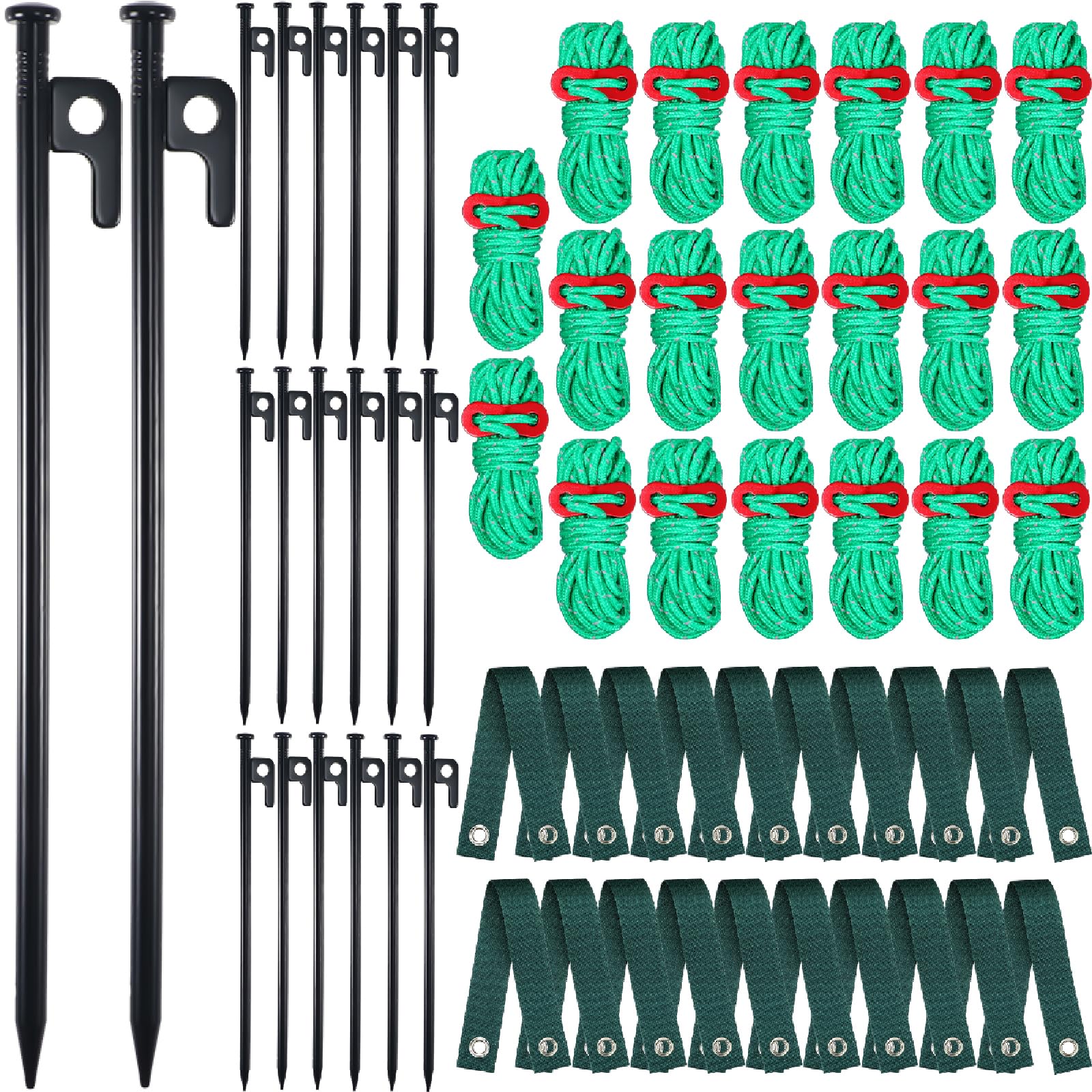 Suzile 60 Pcs Tree Stake Kit, Heavy Duty Tree Staking and Supports for Leaning Trees Include 11. 8'' Steel Stakes 15. 8'' Support Straps 13. 12 ft Ropes for Anchoring Hurricane Protection (Green)