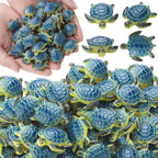 Yerliker 100 Pcs Mini Sea Turtle Figurines Resin Ocean Sea Animals Figures Turtle Lover Gifts Realistic Micro Landscape Decor for Garden, DIY Craft, Coastal Beach Party Favor (Blue)