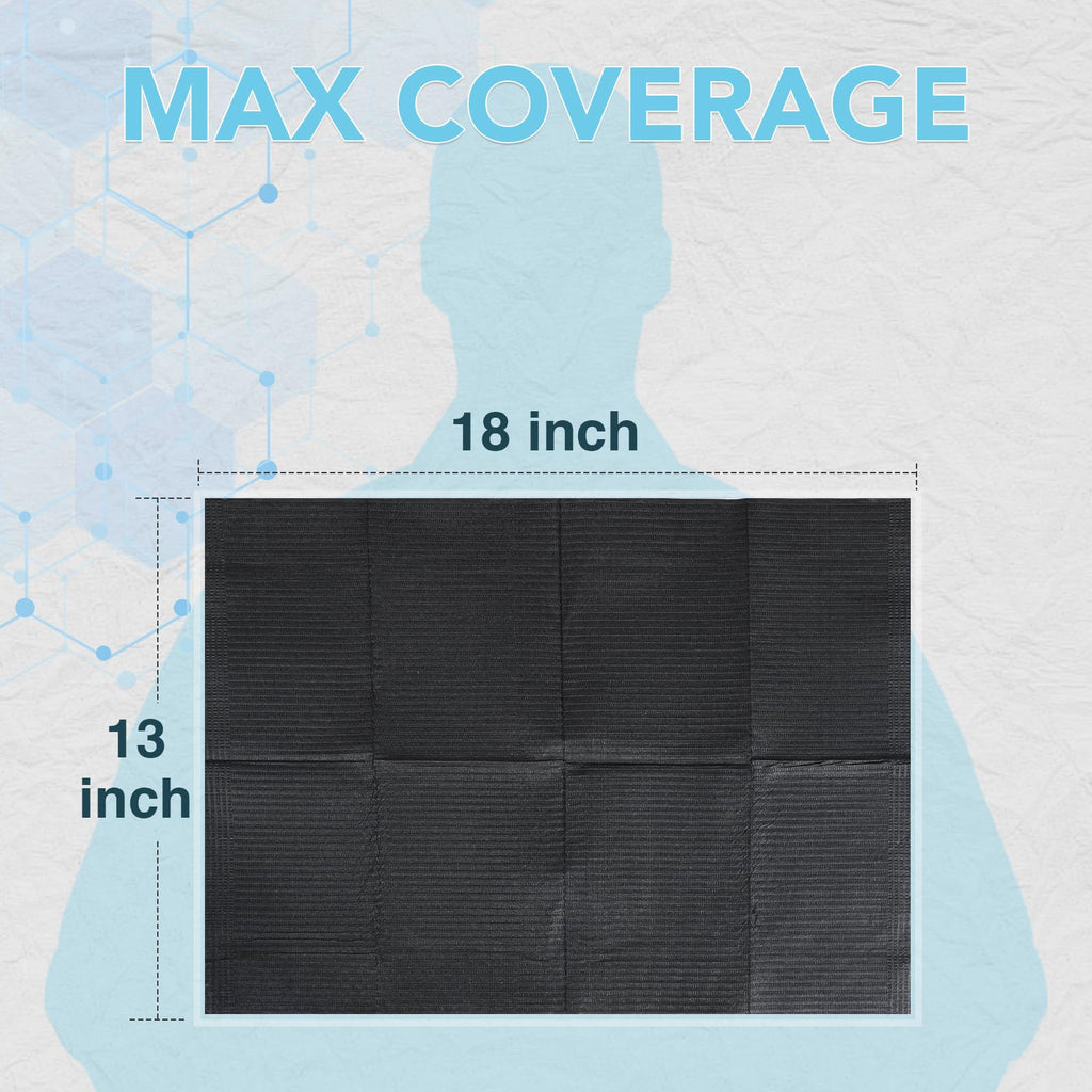 480 Pack Disposable Dental Bibs 13"x18", 3-Ply Waterproof Tattoo Bibs Sheet for Nail Salon, Dental Clinic, Feeding, Tattoo Shop (Black)