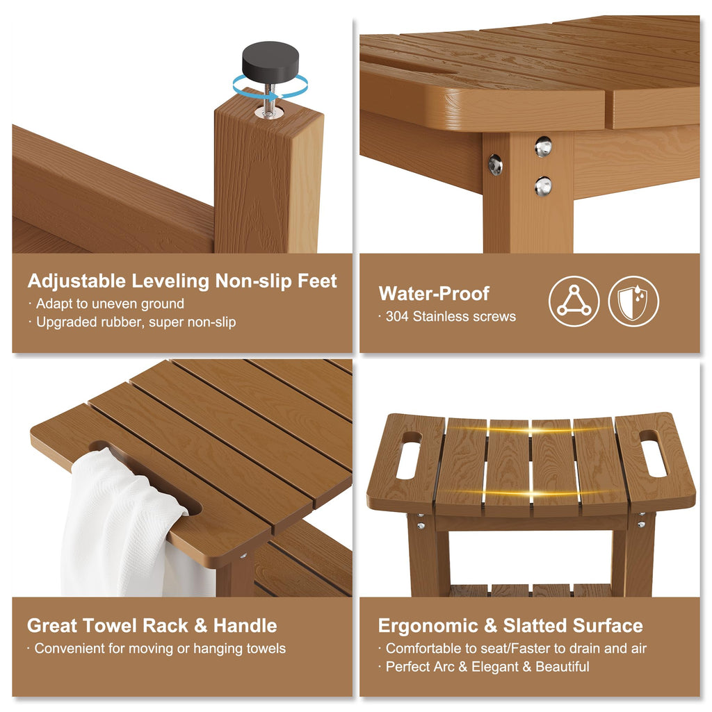 oridom HIPS Shower Benches for Inside Shower, Shower Stool with Space-Efficient Storage Shelf, Waterproof Shower Chair Seat for Spa Bathroom(Brown)