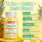 GREABBY Glycine 3g Gummies, with Alanine 1000 mg for Sleep Muscle Relaxation, L Theanine, GABA, Vitamin B6, Glycine Supplements for Adults Sleep, Sugar Free Pineapple Flavor, 60 Gummies