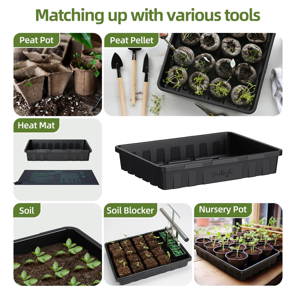 SOLIGT Extra Thick Heavy Duty 10 Pack Seed Starting Trays 14 * 10.8 * 2.3"