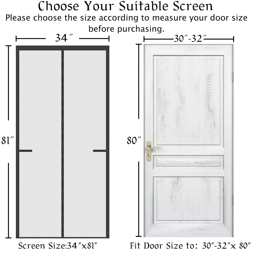 Upgraded Magnetic Screen Door Thicker 250g/m² Reinforced Mesh,36 Longer Magnets,Door Screen Magnetic Closure for Single Door,Screen Size 34 x81 Inch,Fit Doors to 32 x 80 Inch