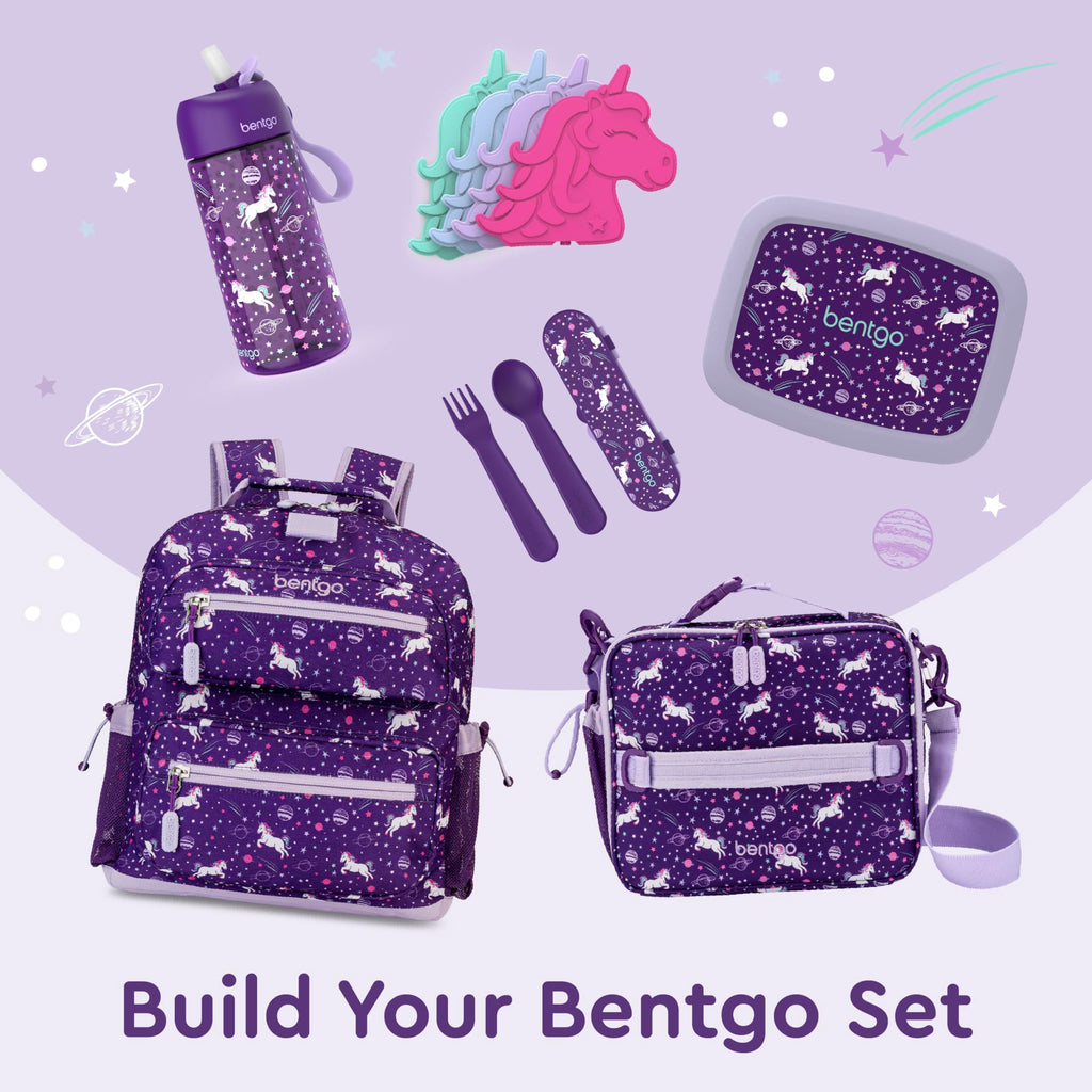 Bentgo Kids Lunch Bag - Durable, Double-Insulated Lunch Bag for Kids 3+; Holds Lunch Box, Water Bottle, & Snacks; Easy-Clean Water-Resistant Fabric & Multiple Zippered Pockets (Unicorn)