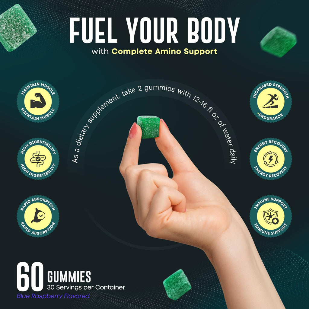 Flexigum Amino Acid Gummies – Amino Acid Gummies for Adults – Essential Amino Blend, 60 Gummies, USA
