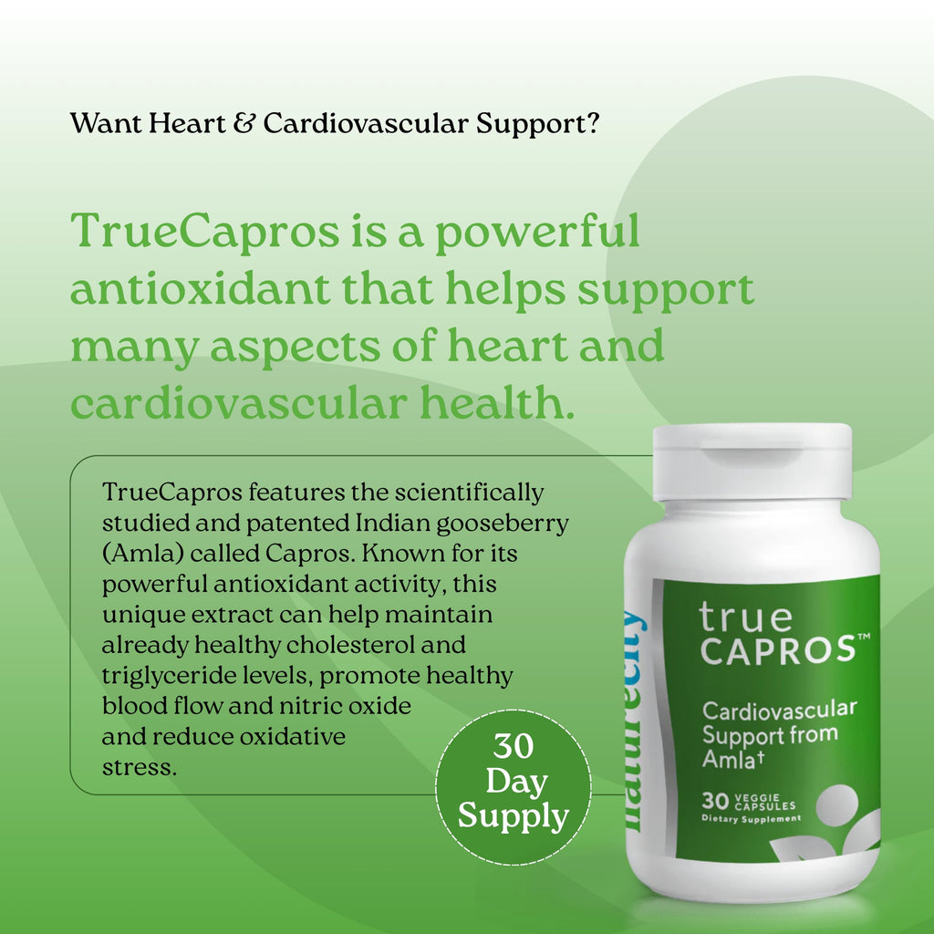 NatureCity True-Capros Amla Fruit Extract Supplement Polyphenol Antioxidant Power Supports Cardiovascular Heart Health (30 Veggie Capsules) Non-GMO Vegan Friendly and Soy Free