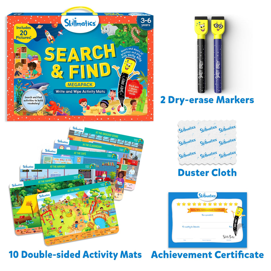 Skillmatics Search and Find Megapack Educational Game - Reusable Preschool Learning Activities, Perfect for Toddlers & Kids Who Love Toys, Art & Crafts, Builds Vocabulary, Gifts for Ages 3, 4, 5, 6