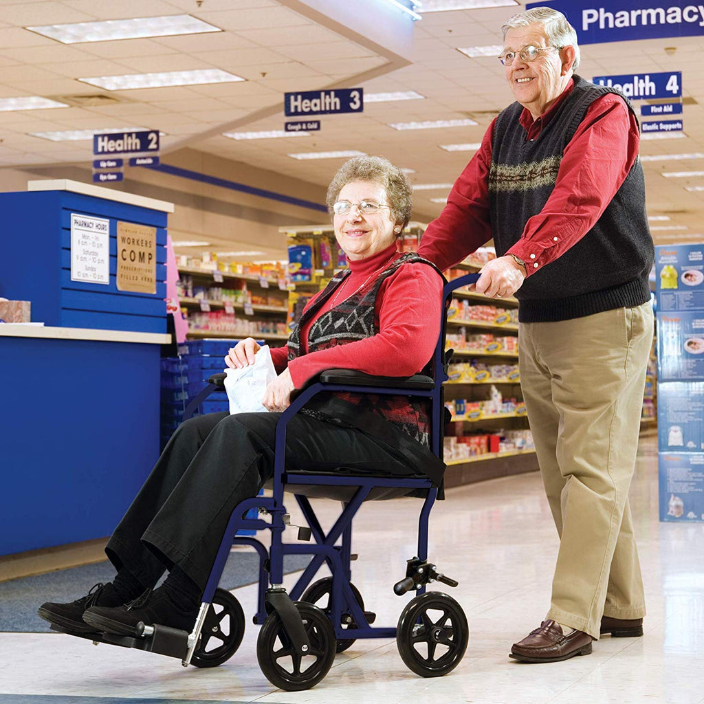 Carex Transport Wheelchair With 19 inch Seat, Folding Transport Chair with Foot Rests, Foldable Lightweight Wheelchair Foldable for Storage and Travel