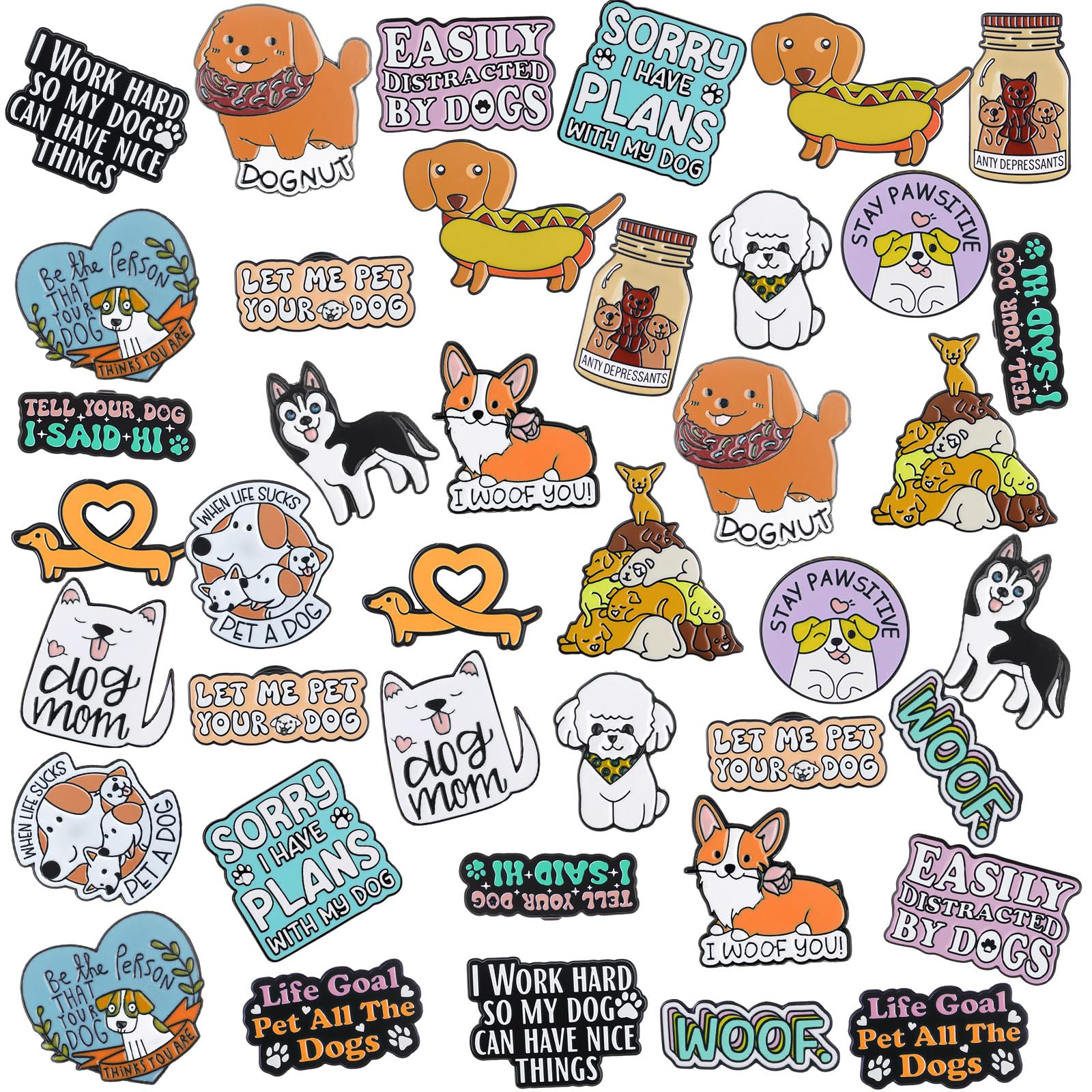 CraftyDream 40 Pcs Dog Enamel Pins for Backpacks Funny Pet Dog Lapel Pins