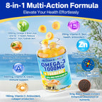 Vegan Omega-3 Gummies 1000mg + Turmeric - Omega 3 Fish Oil Alternative for Adults - Algae DHA 600mg & EPA 300mg, Vitamins A, C, E, Zinc & MSM, Sugar Free, 120 Cts