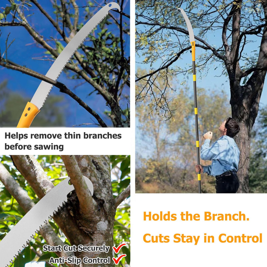 Pole Saw For Tree Trimming,2-In-1 Manual Handheld Pole Pruning Saw, 10.8 FT Long Tree Trimmer With 15.7" Triple-Ground Sharp Blade Cutter For Branches,Orchard, Palm Trees, Shrubs,Limbs