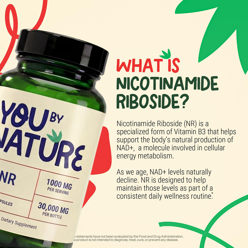 YOUBYNATURE Nicotinamide Riboside NR 1000mg Supplement with Vitamin B3 | Vegan Veggie Capsules | 60 Capsules | 30 Servings | Daily Supplement for Adults