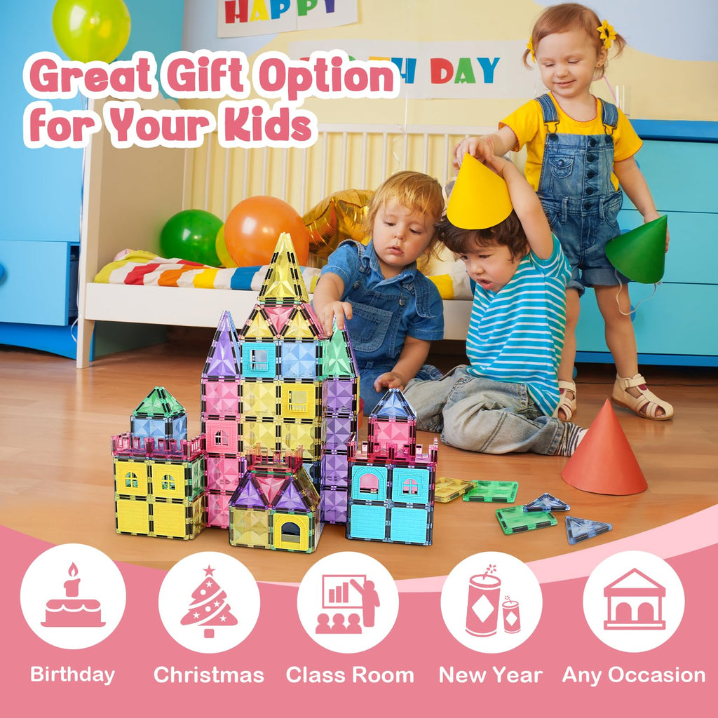 BBMVP Magnetic Building Tiles 120 PCS Magnets Stacking Kids Toys STEM Sensory Games Educational Construction Toys Christmas Toy Gift for Boys and Girls 3 4 5 6 7 8 9+Year Old