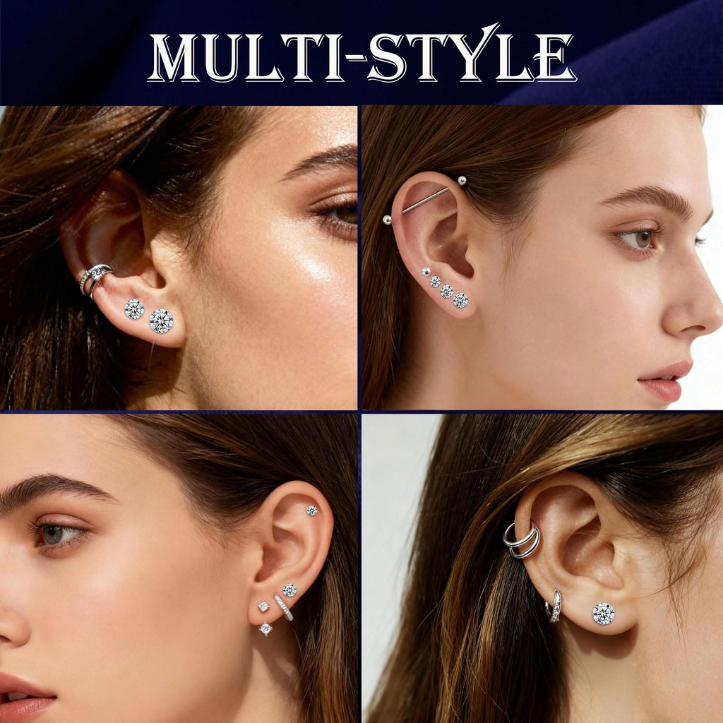 SILBERTALE 3 Pairs 925 Sterling Silver Cubic Zirconia Stud Earrings Set 3-8mm for Men Women