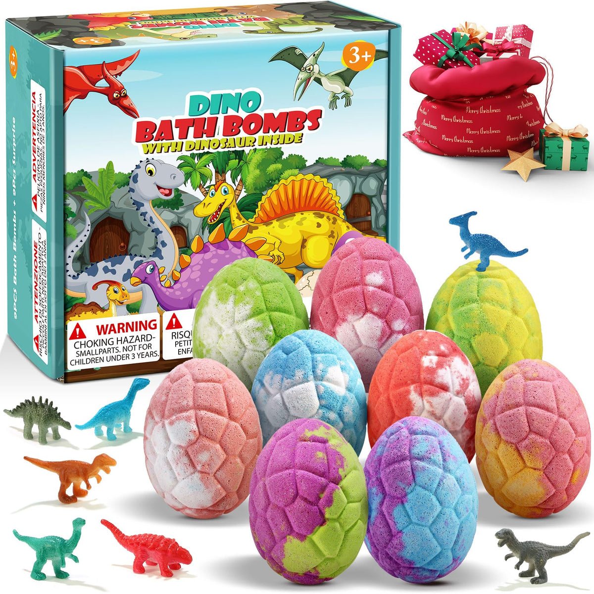 Qivatex Bath Bombs for Kids with Dinosaur Toys Inside, Natural Organic